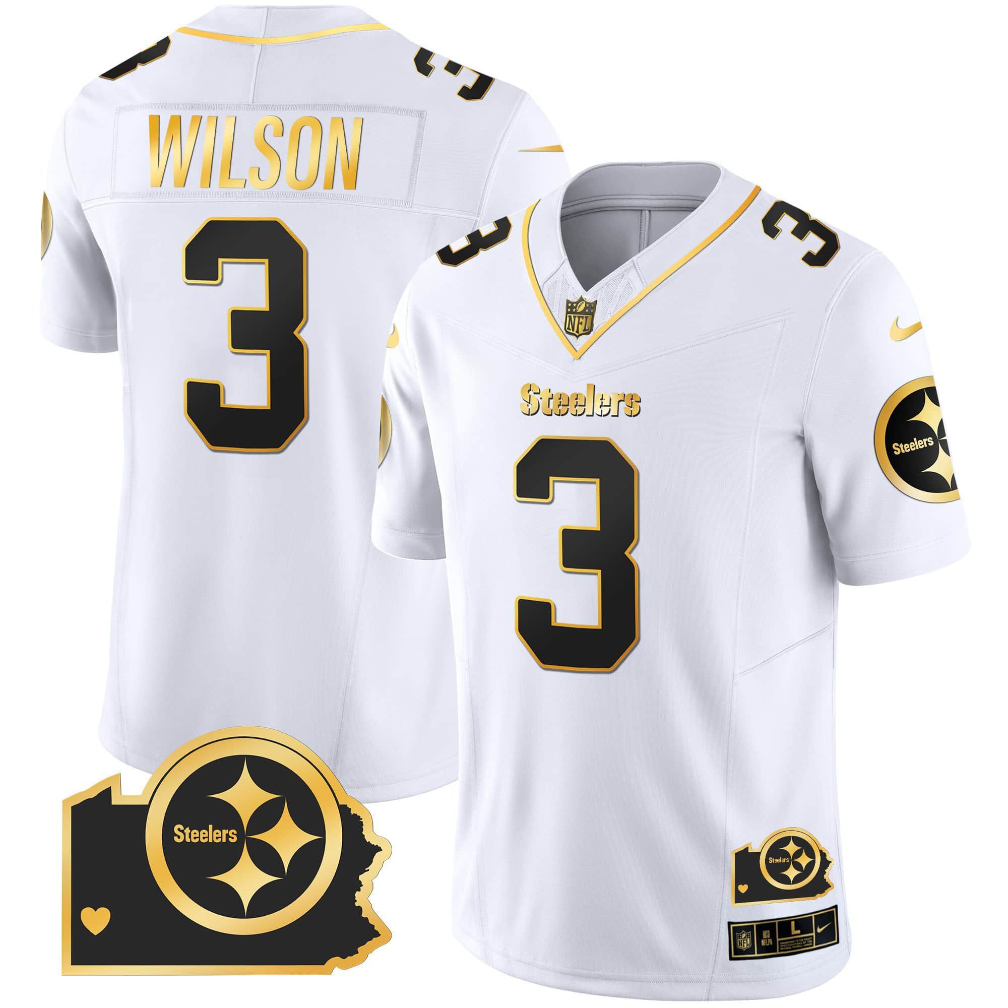 Men Pittsburgh Steelers 3 Wilson White Gold 2024 Nike Home Patch Vapor Limited NFL Jersey